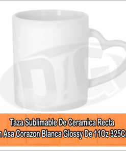 Taza Sublimable De Ceramica Recta Con Asa Corazon Blanca Glossy