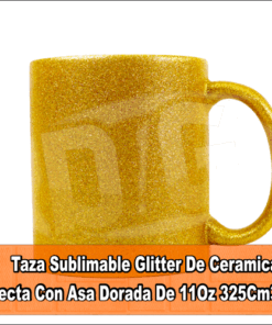 Taza Sublimable Glitter De Ceramica Recta Con Asa Dorada