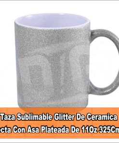Taza Sublimable Glitter De Ceramica Recta Con Asa Plateada