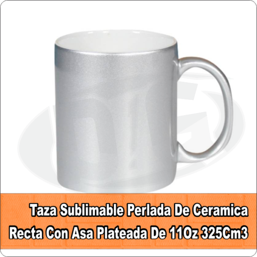Taza Sublimable Perlada De Ceramica Recta Con Asa Plateada