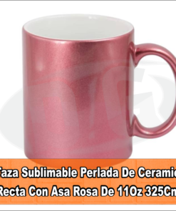 Taza Sublimable Perlada De Ceramica Recta Con Asa Rosa