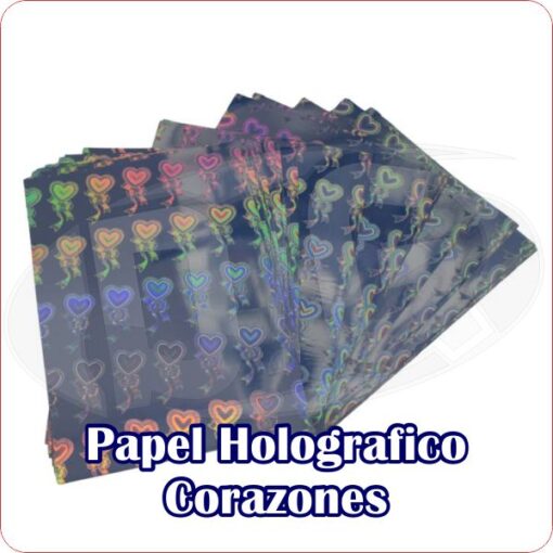 Papel Holografico Autoadhesivo Fantasía Corazones x hoja