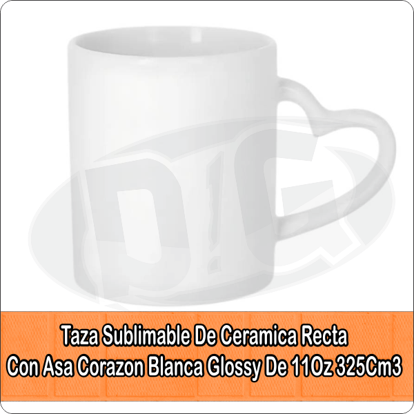 Taza Sublimable De Ceramica Recta Con Asa Corazon Blanca Glossy De 11Oz 325Cm3
