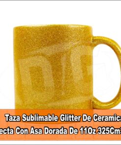 Taza Sublimable Glitter Dorada De Ceramica De 11Oz 325Cm3