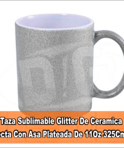 Taza Sublimable Glitter Plateada De Ceramica De 11Oz 325Cm3