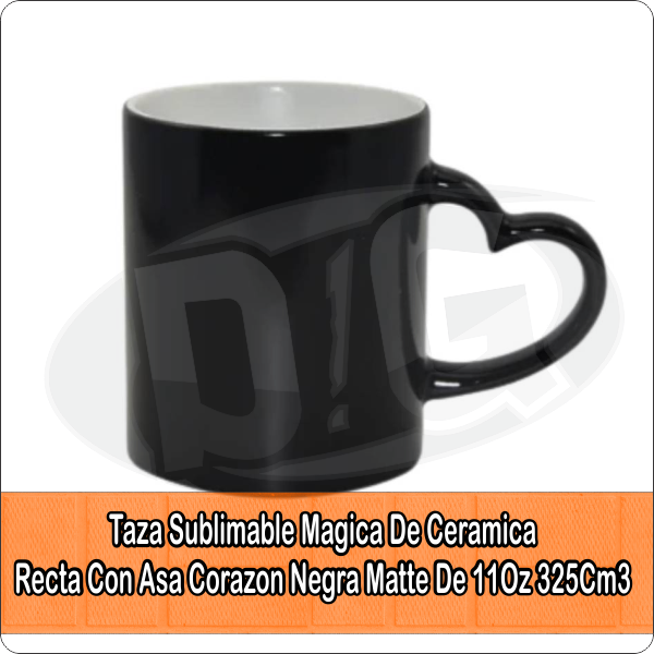 Taza Magica Negra Asa Corazon De 11Oz 325Cm3 de Ceramica Sublimable